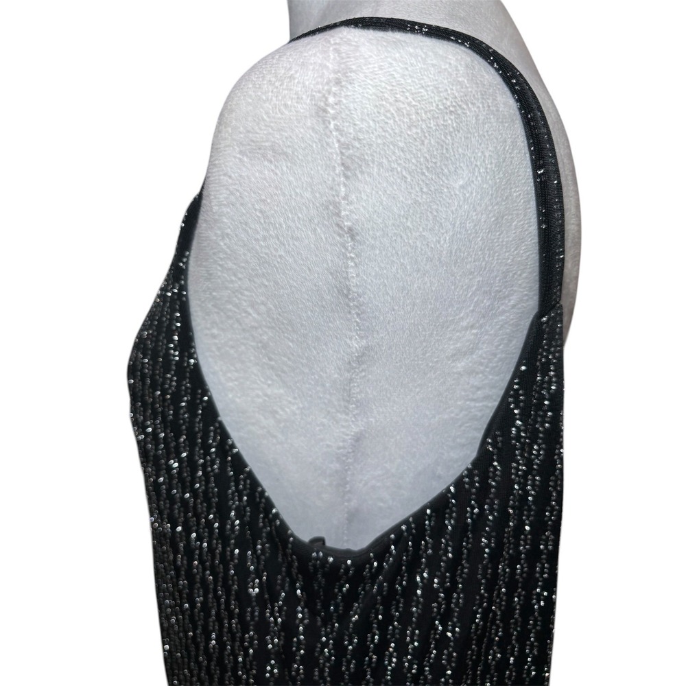Alex Evenings Beaded Formal Gown Size 12 Black Silver‎ Spaghetti Strap Maxi - Picture 3 of 13